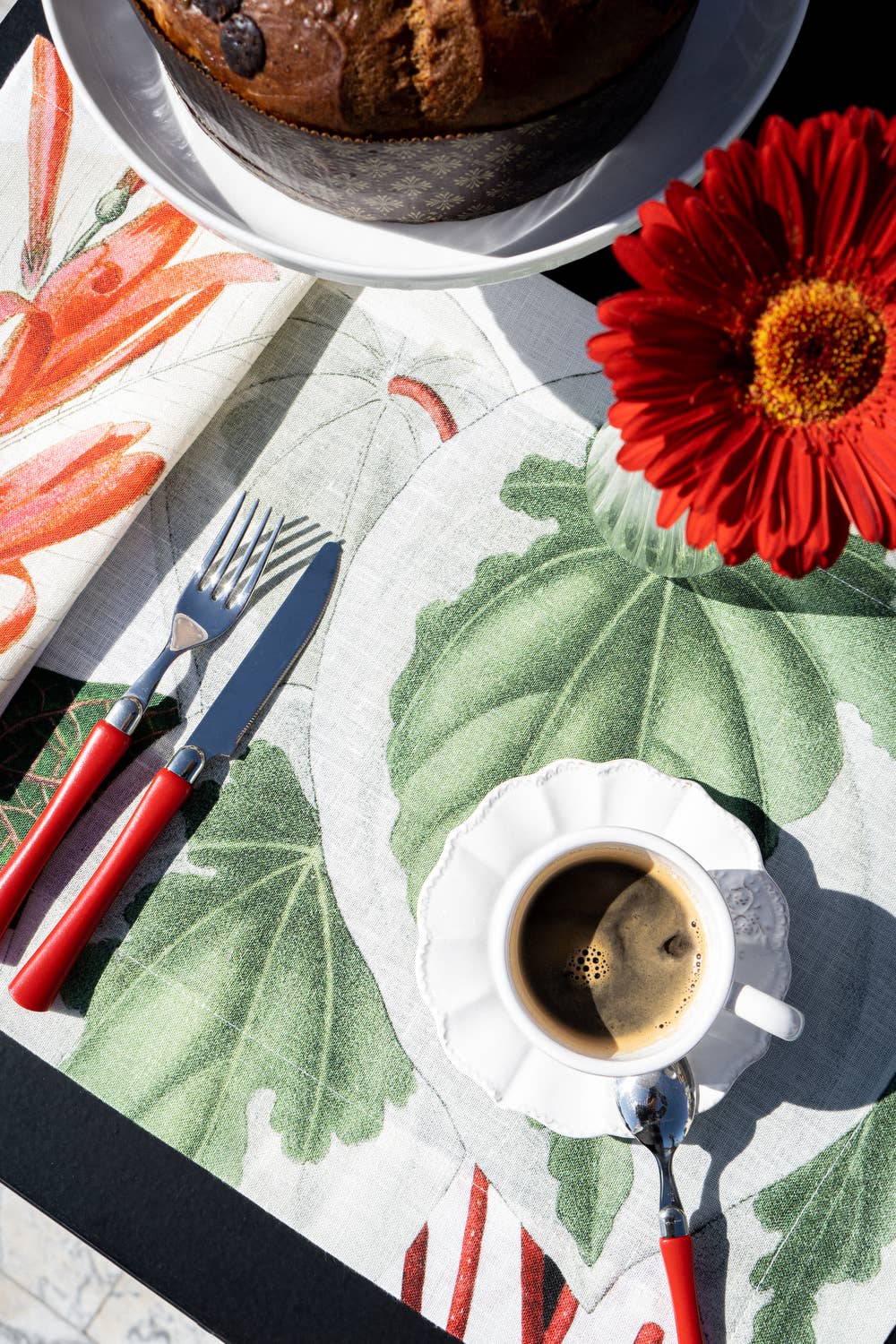 Set of 4 Placemats «Poinsetta» Linen 100% Made in Italy - The Napking