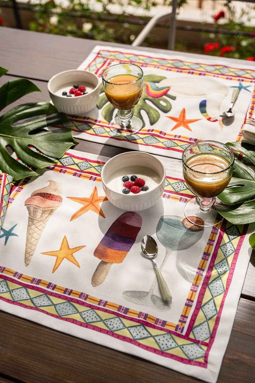 Set of 4 Placemats «Summer Party» Cotton Satin 100% Made in Italy - The Napking