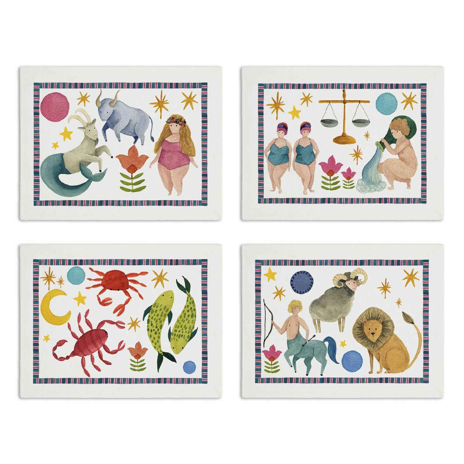 Set of 4 Placemats «Zodiac» Cotton Satin 100% Made in Italy