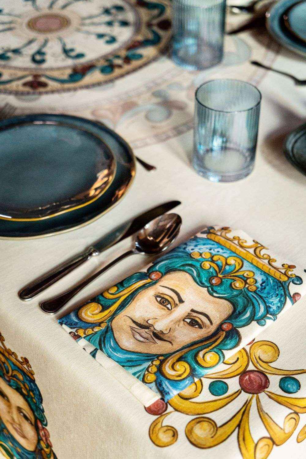 Set of 4 Linen Napkins Teste Di Moro 100% Made in Italy