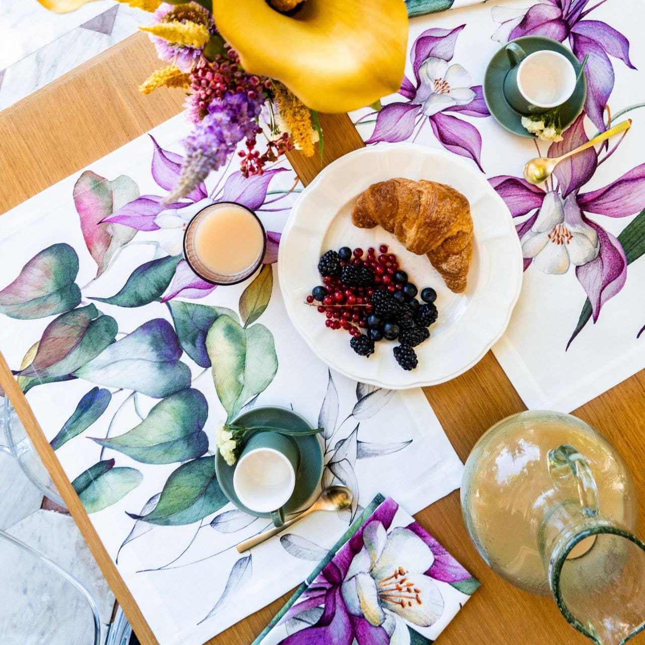 Set of 4 Placemats «Iris» Cotton Satin 100% Made in Italy