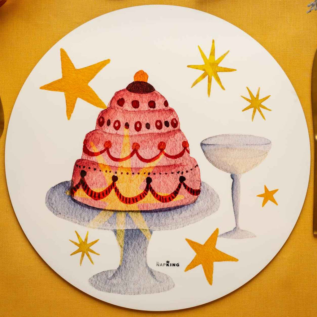 Set of 2 Xmas Party hardboard placemats round