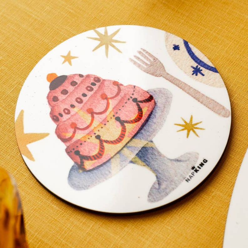 Set of 2 coasters «Xmas Party» wood and cork - 100% Made in Italy - The Napking