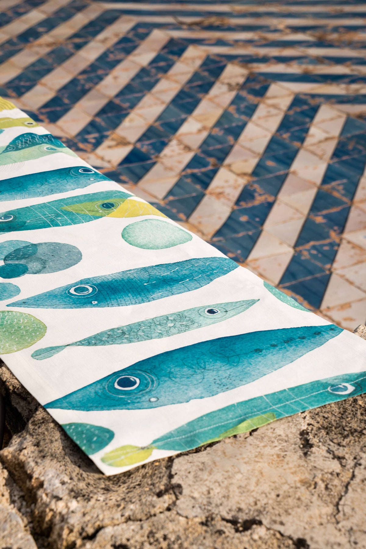 Pure Linen Runner «Pesci Volanti» 100% Made in Italy