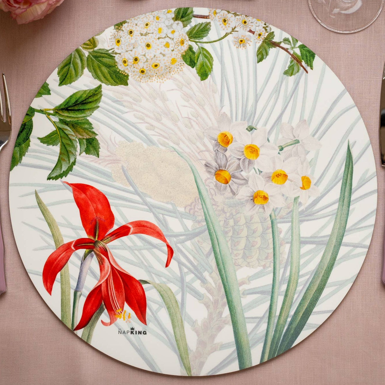 Set of 2 round hardboard placemats «Winter Garden», 100% Made in Italy