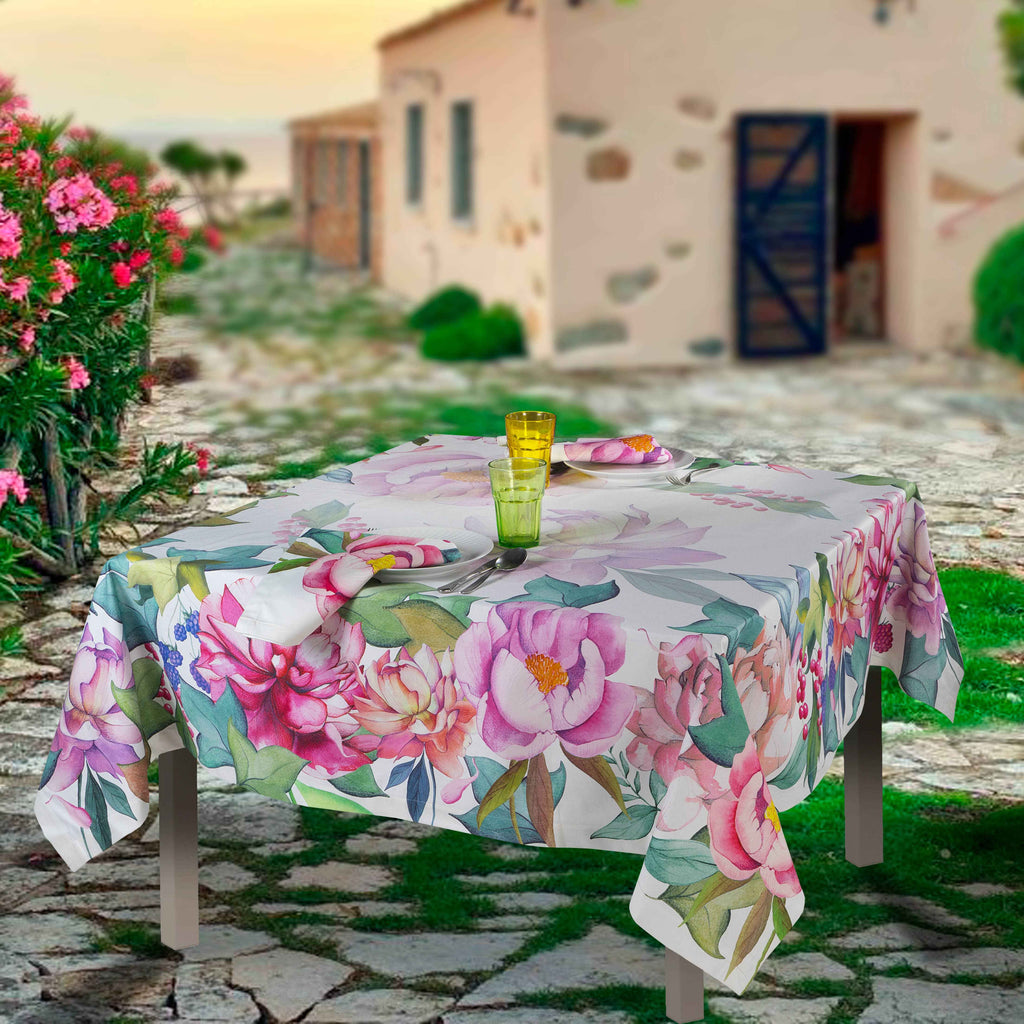 Cotton Satin Tablecloths Peonia 100% Made in Italy