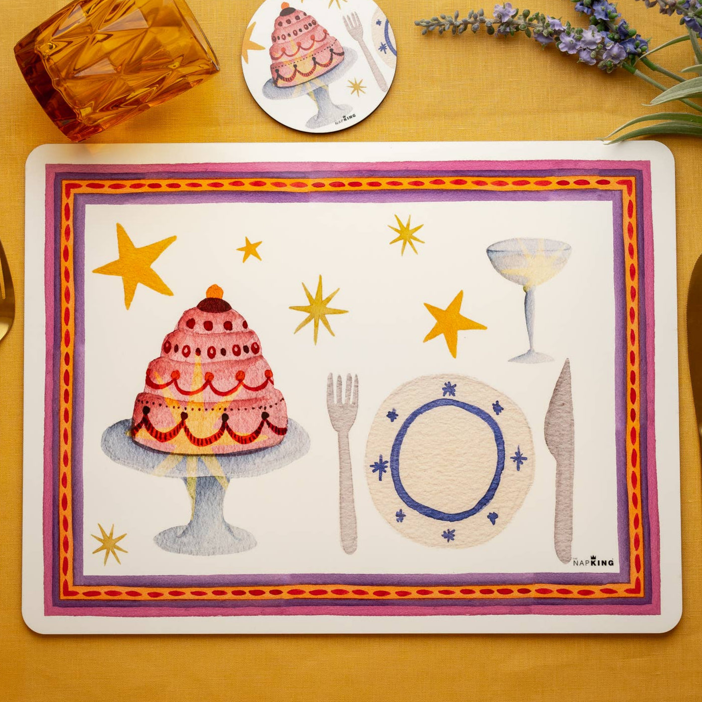 Set of 2 rectangular hardboard placemats «Xmas Party», 100% Made in Italy