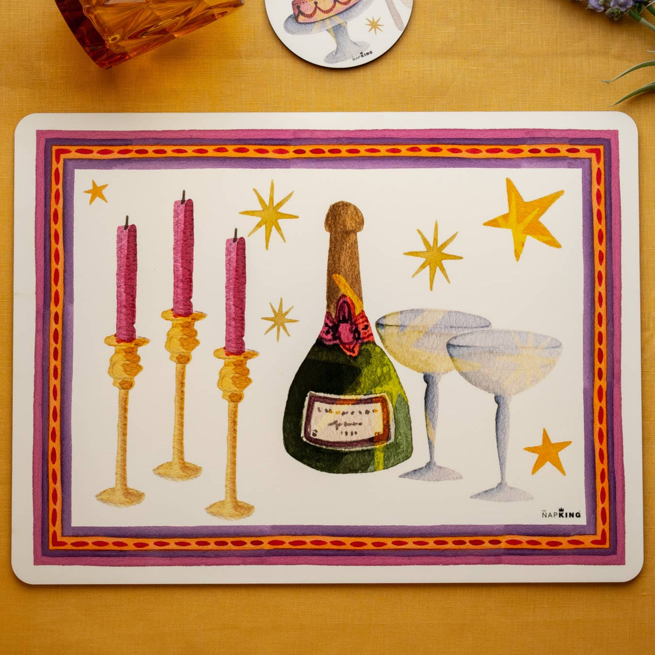 Set of 2 rectangular hardboard placemats «Xmas Party», 100% Made in Italy