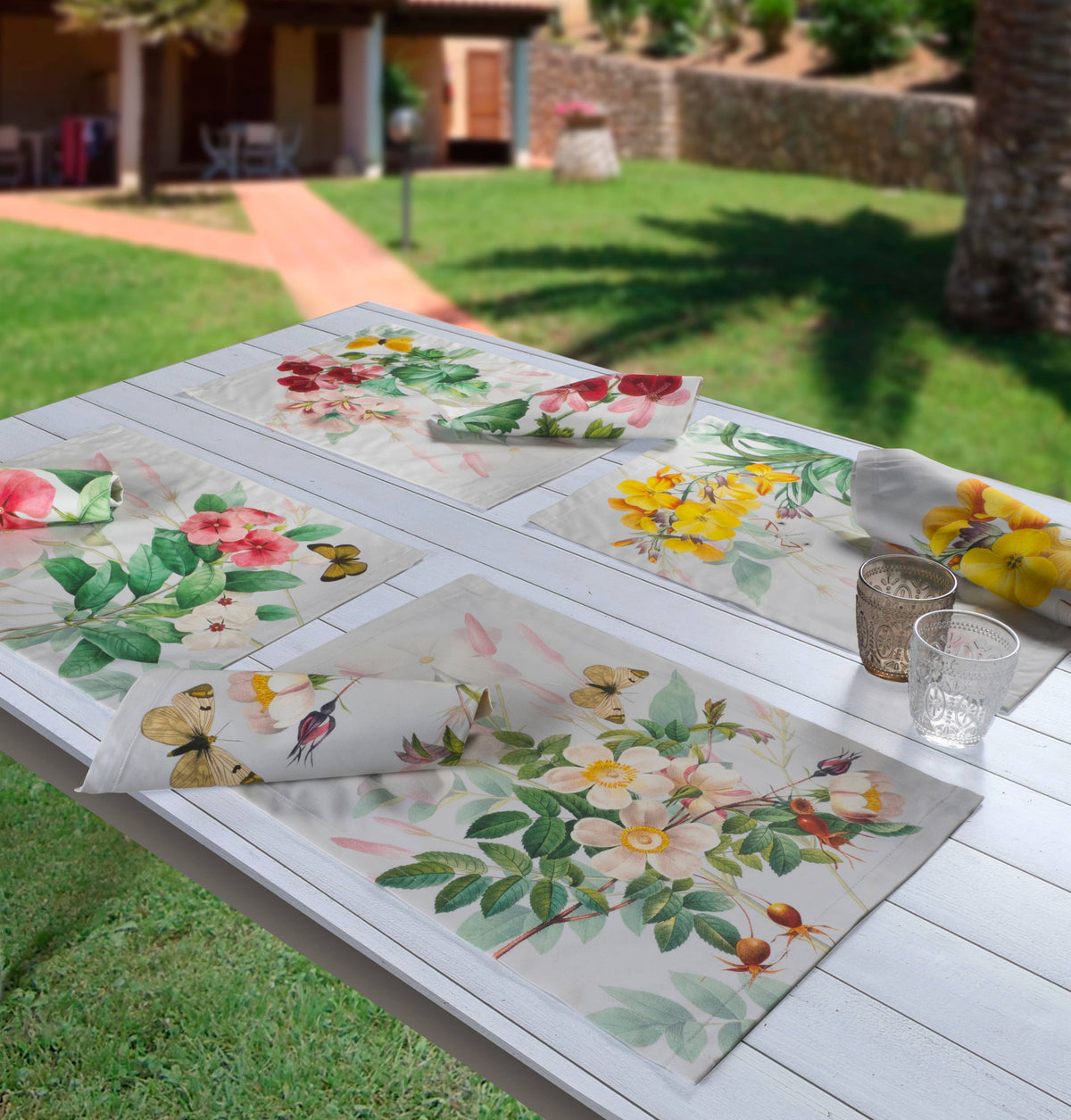 Set of 4 Placemats «Blooming» Cotton Satin 100% Made in Italy