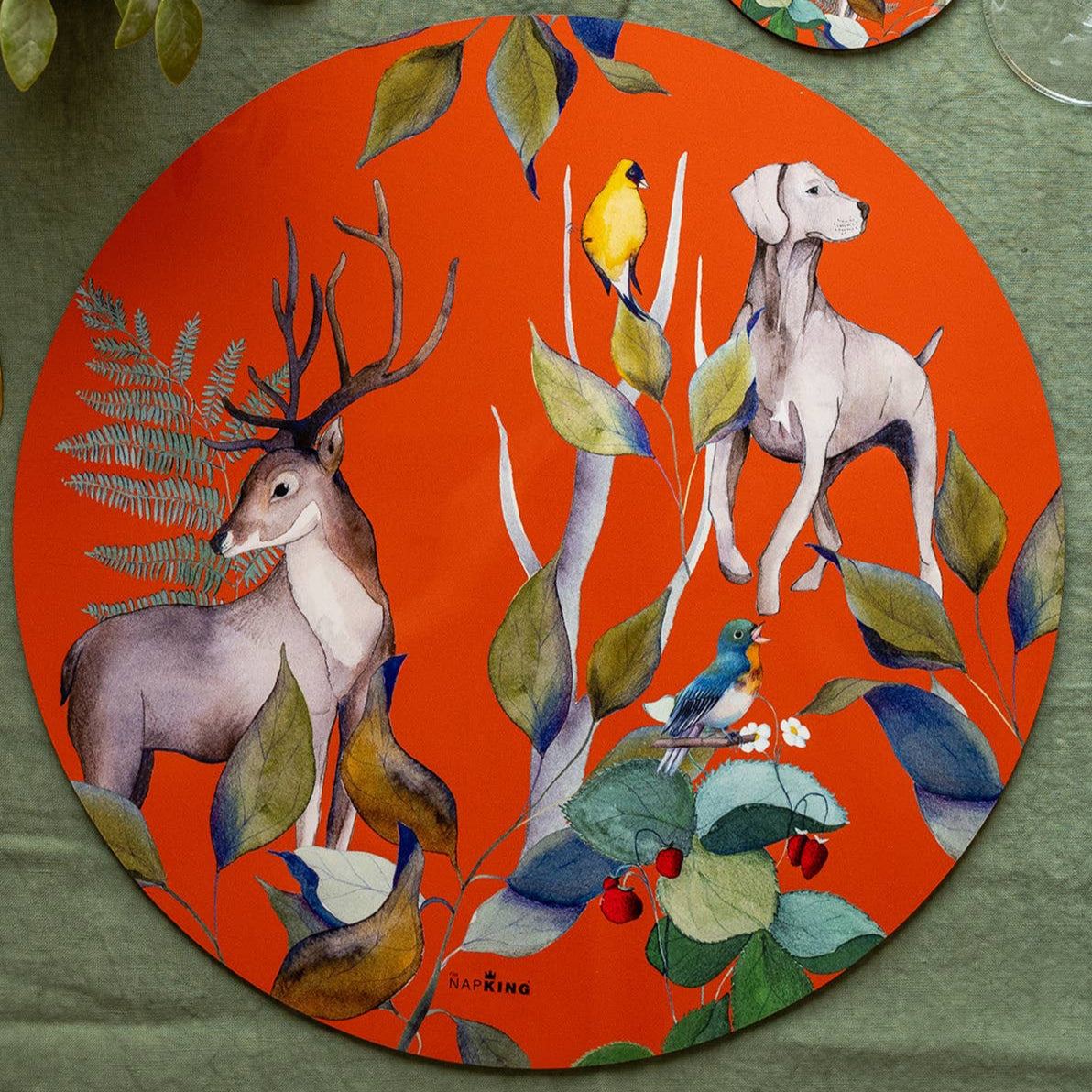 Set of 2 round hardboard placemats «Caccia», 100% Made in Italy