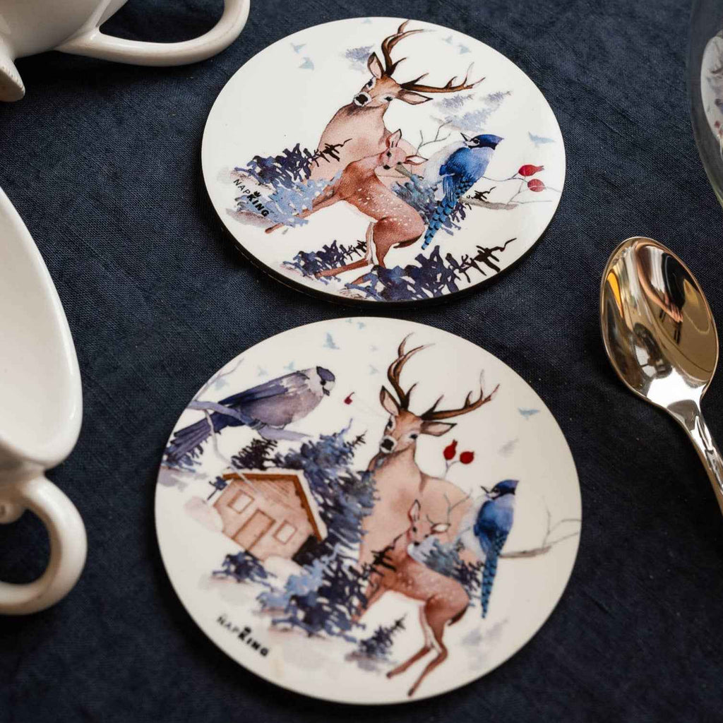 Set of 2 coasters «Buck» wood and cork - 100% Made in Italy