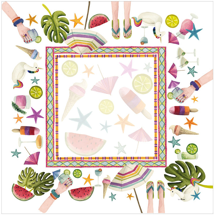 Summer Party cotton satin tablecloth digitally printed Made in Italy