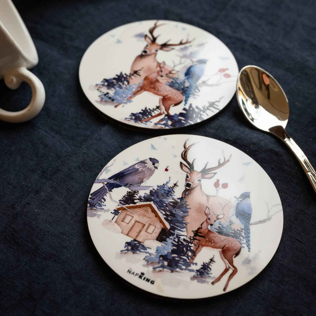 Set of 2 coasters «Buck» wood and cork - 100% Made in Italy