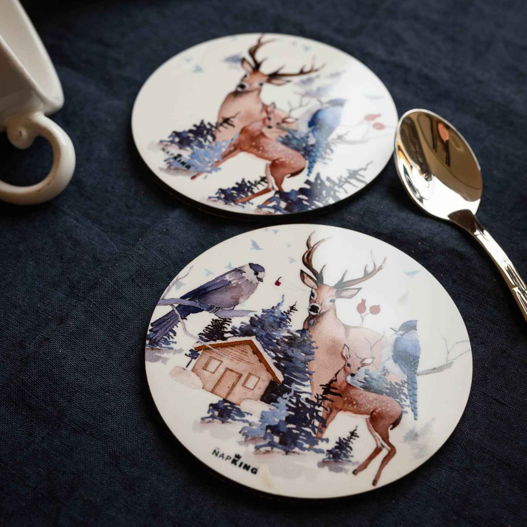 Set of 2 coasters «Buck» wood and cork - 100% Made in Italy