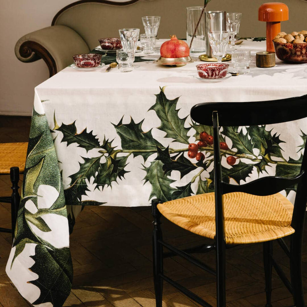Linen Tablecloths «Ilex»  100% Made in Italy, Christmas & Holiday