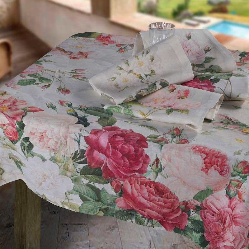 Linen Tablecloths «Roses»  100% Made in Italy