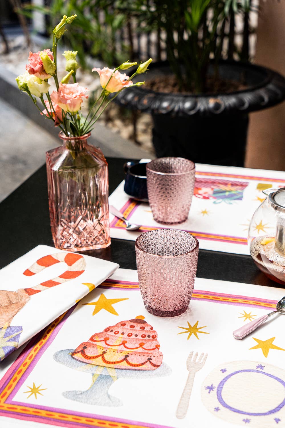 Set of 4 Placemats «Xmas Party» Cotton Satin 100% - The Napking