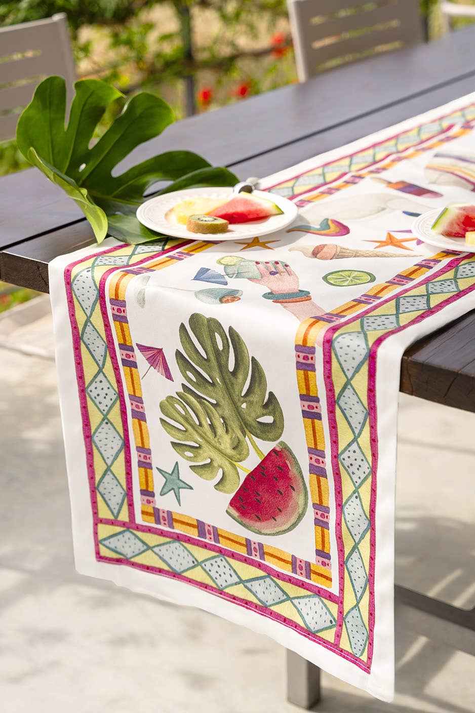 Summer Party cotton satin runner digitally printed Made in Italy