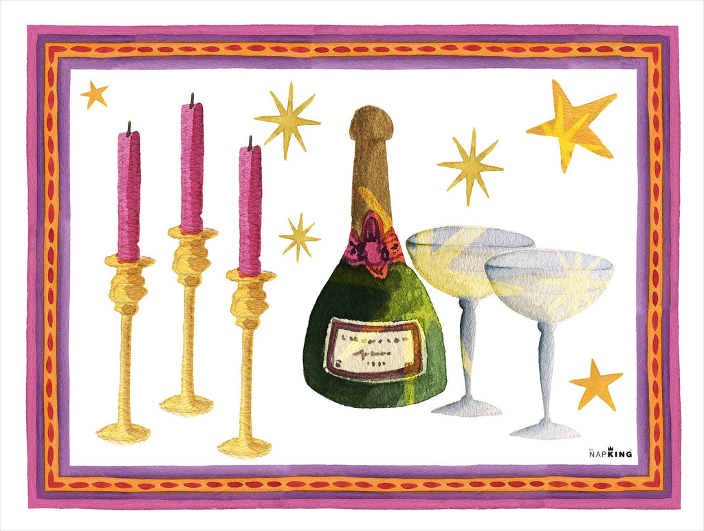 Set of 2 rectangular hardboard placemats «Xmas Party», 100% Made in Italy