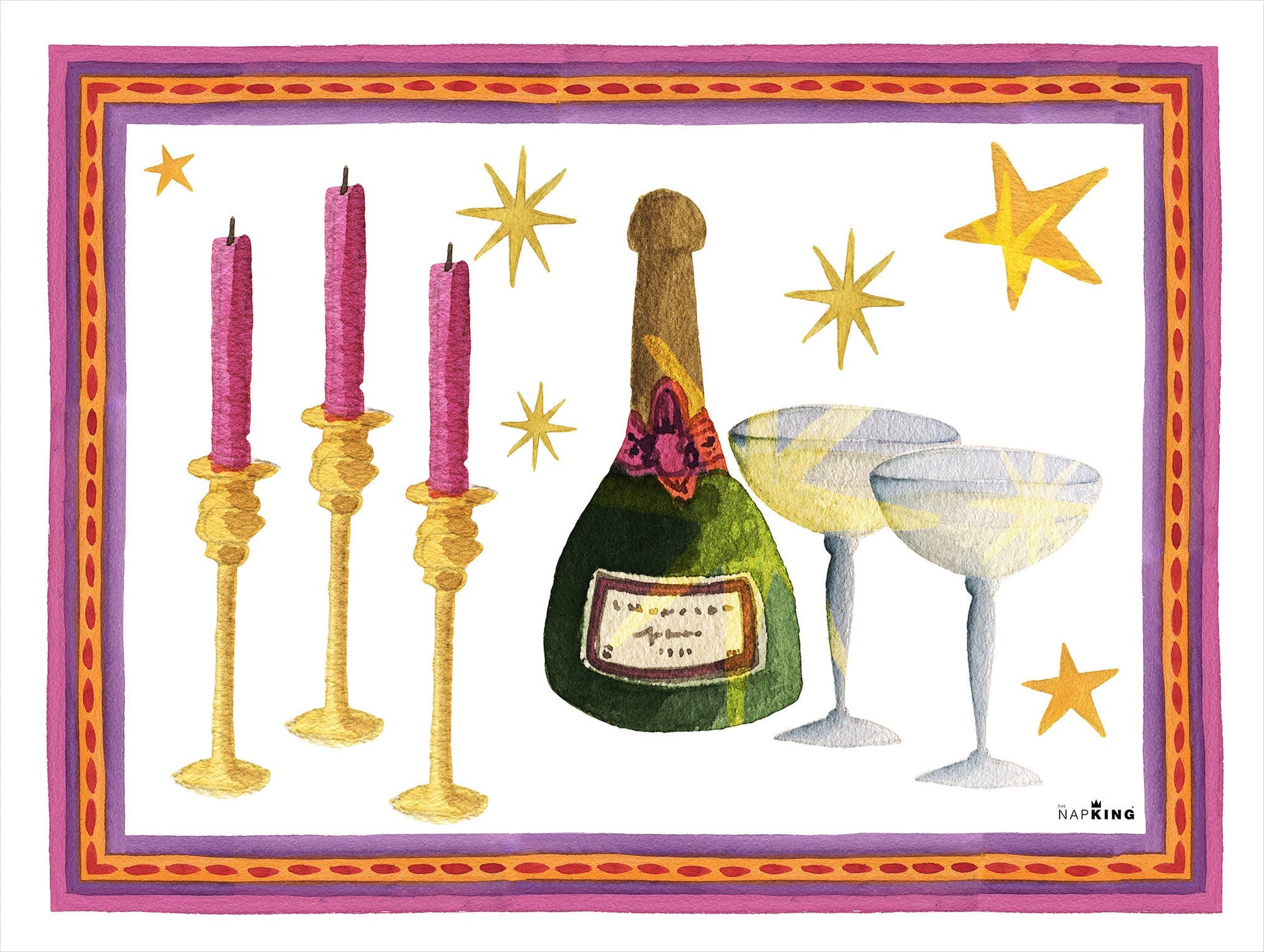 Set of 2 rectangular hardboard placemats «Xmas Party», 100% Made in Italy