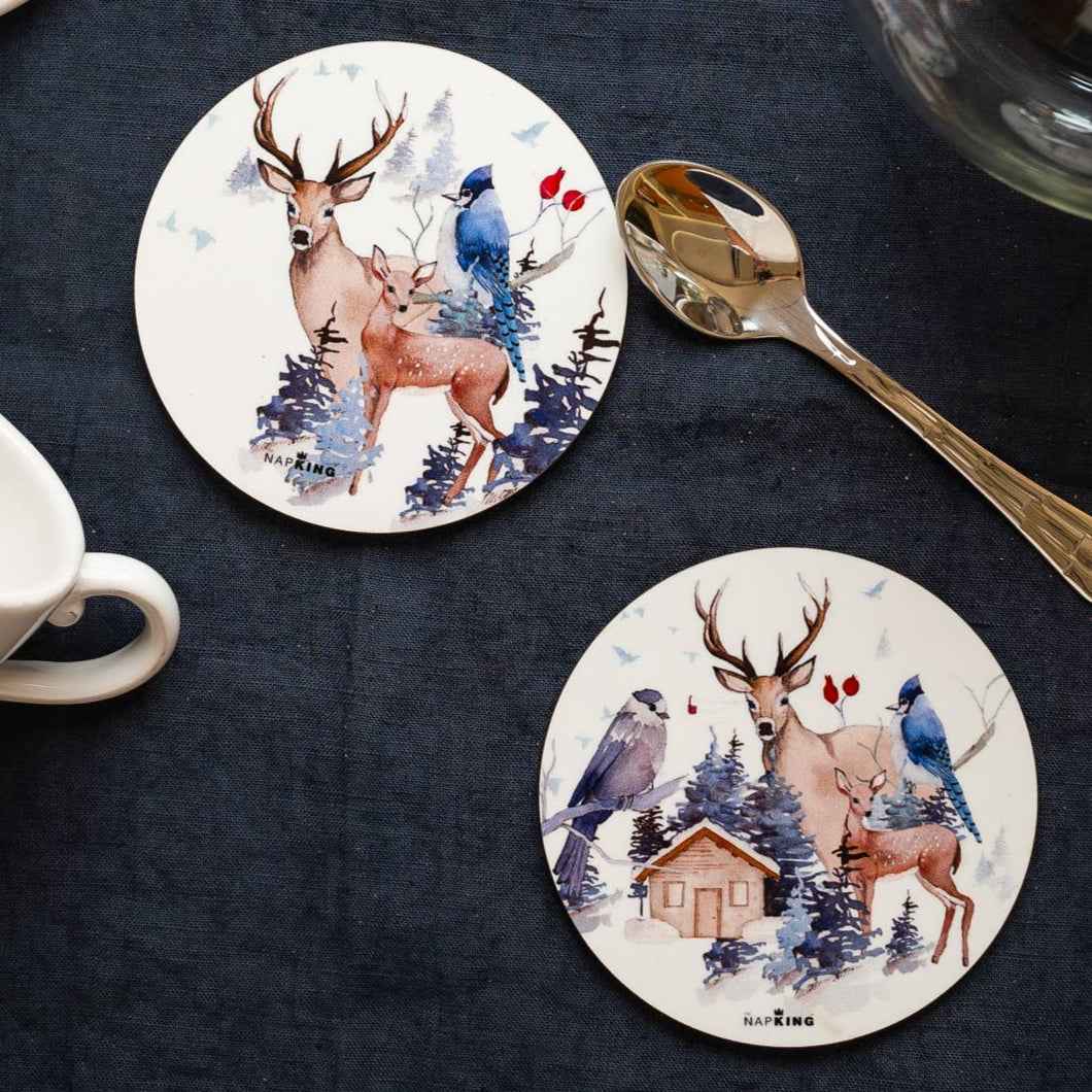 Set of 2 coasters «Buck» wood and cork - 100% Made in Italy