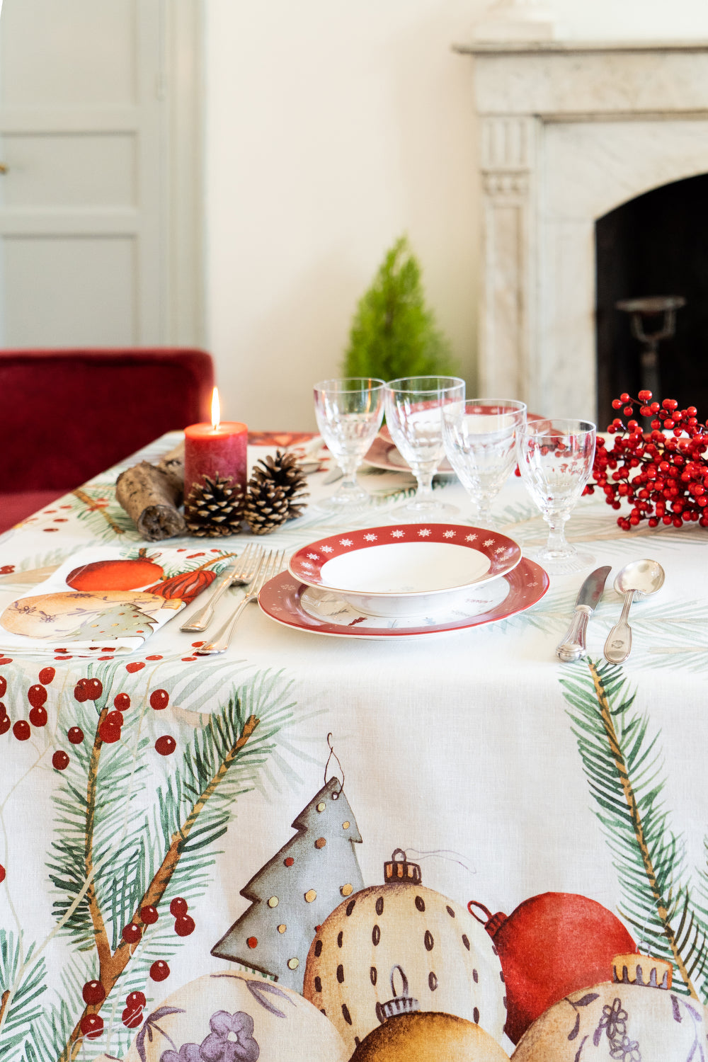 Linen Tablecloth «Jingle», 100% Made in Italy