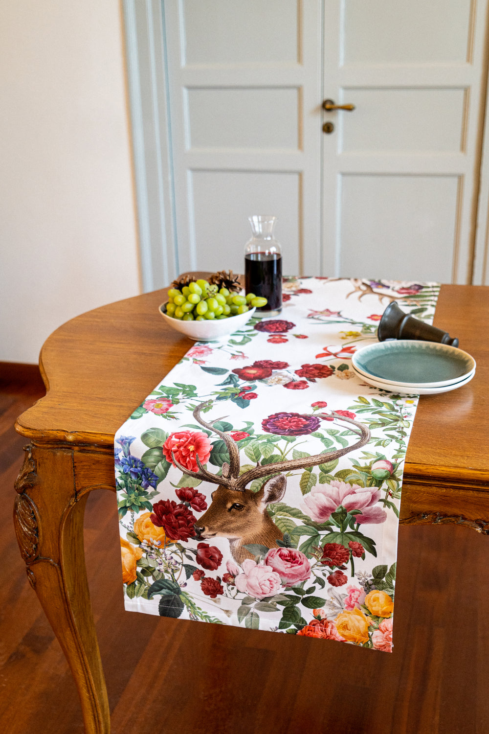 Cotton Satin Runner Cervi 100% Made in Italy