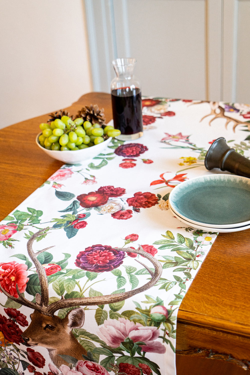 Cotton Satin Runner Cervi 100% Made in Italy