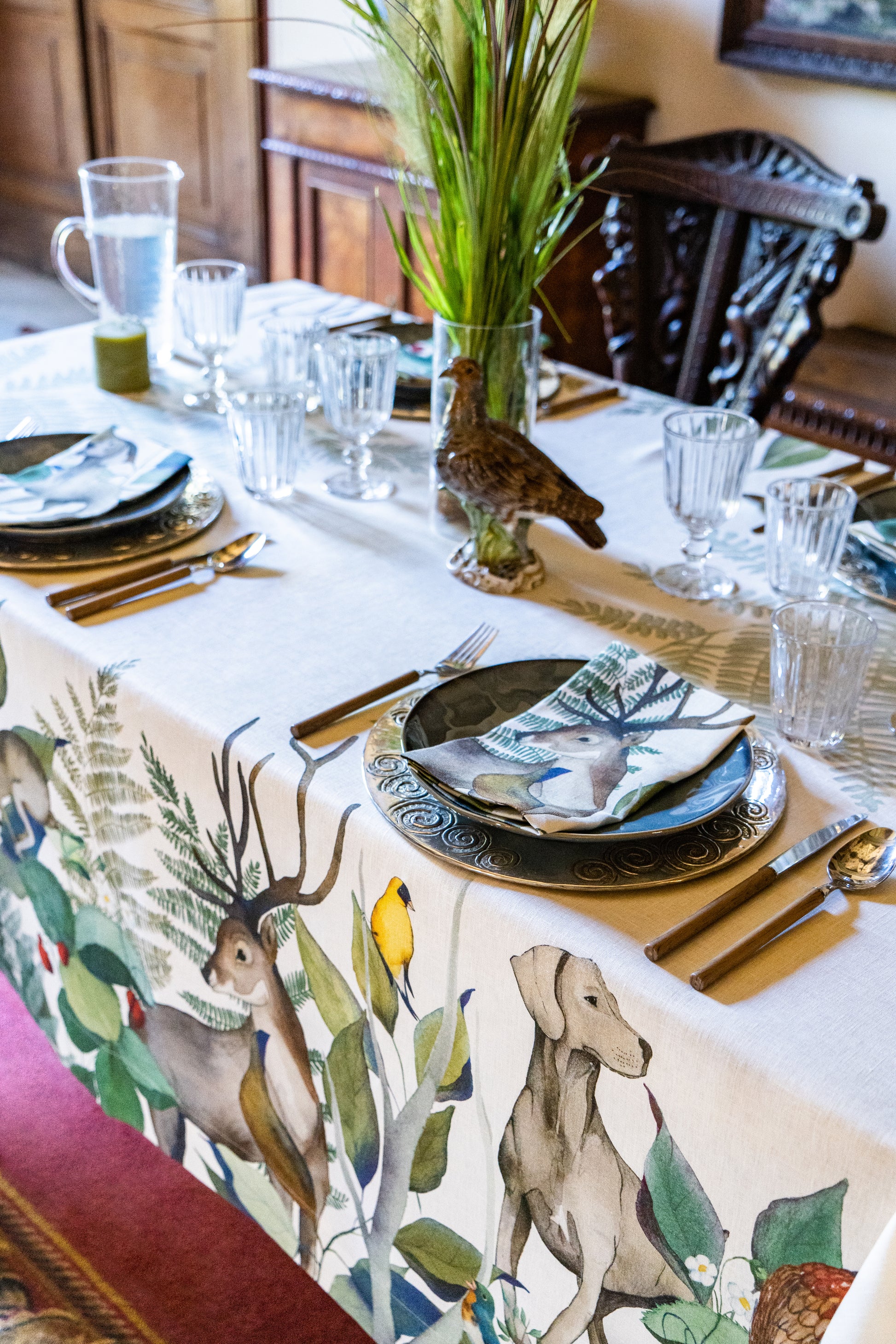 Linen Tablecloth Caccia 100% Made in Italy
