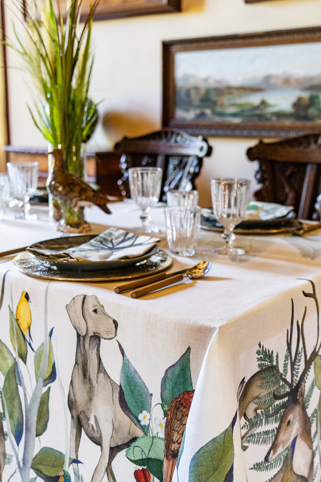 Tovaglia in lino Caccia 100% Made in Italy