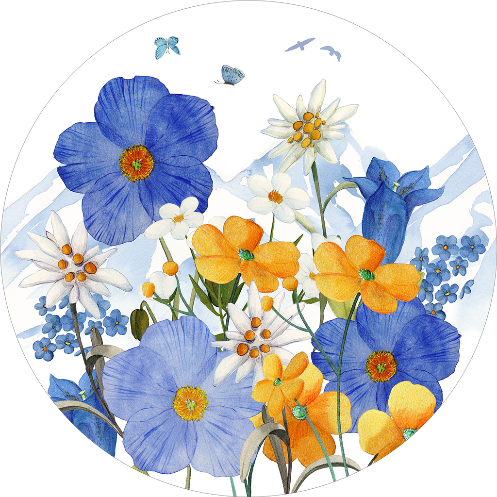 Set of 2 round hardboard placemats «Alpi flora» 100% Made in Italy