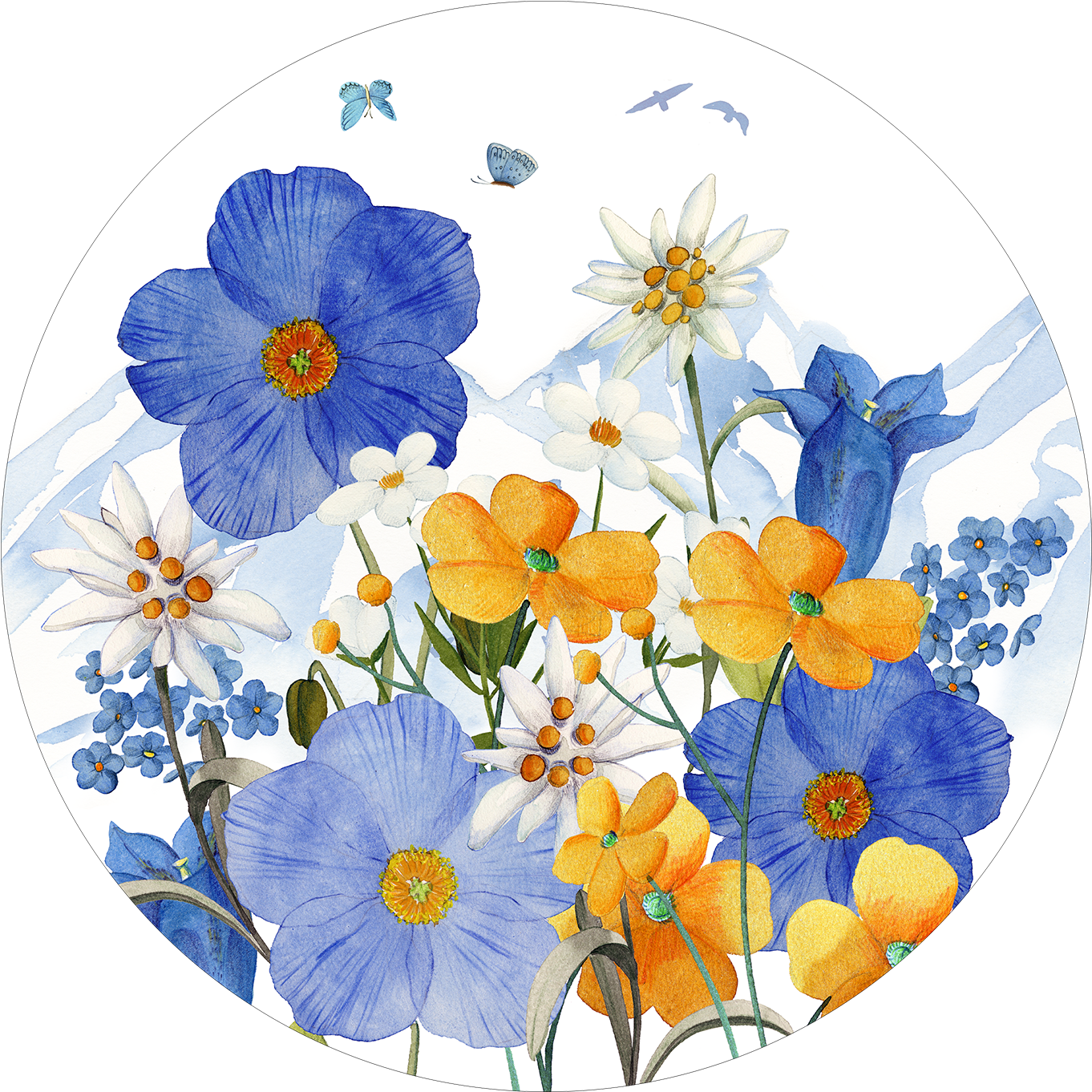 Set of 2 round hardboard placemats «Alpi flora» 100% Made in Italy