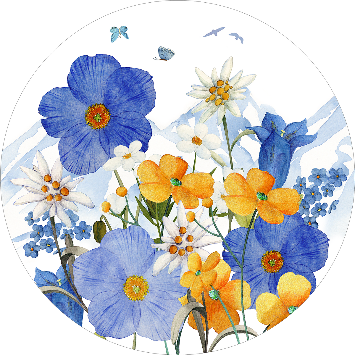 Set of 2 round hardboard placemats «Alpi flora» 100% Made in Italy