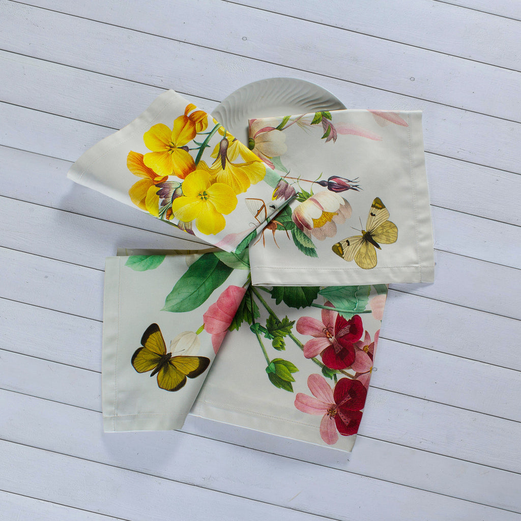 Set of 4 Napkins Satin Blooming 100% Made in Italy