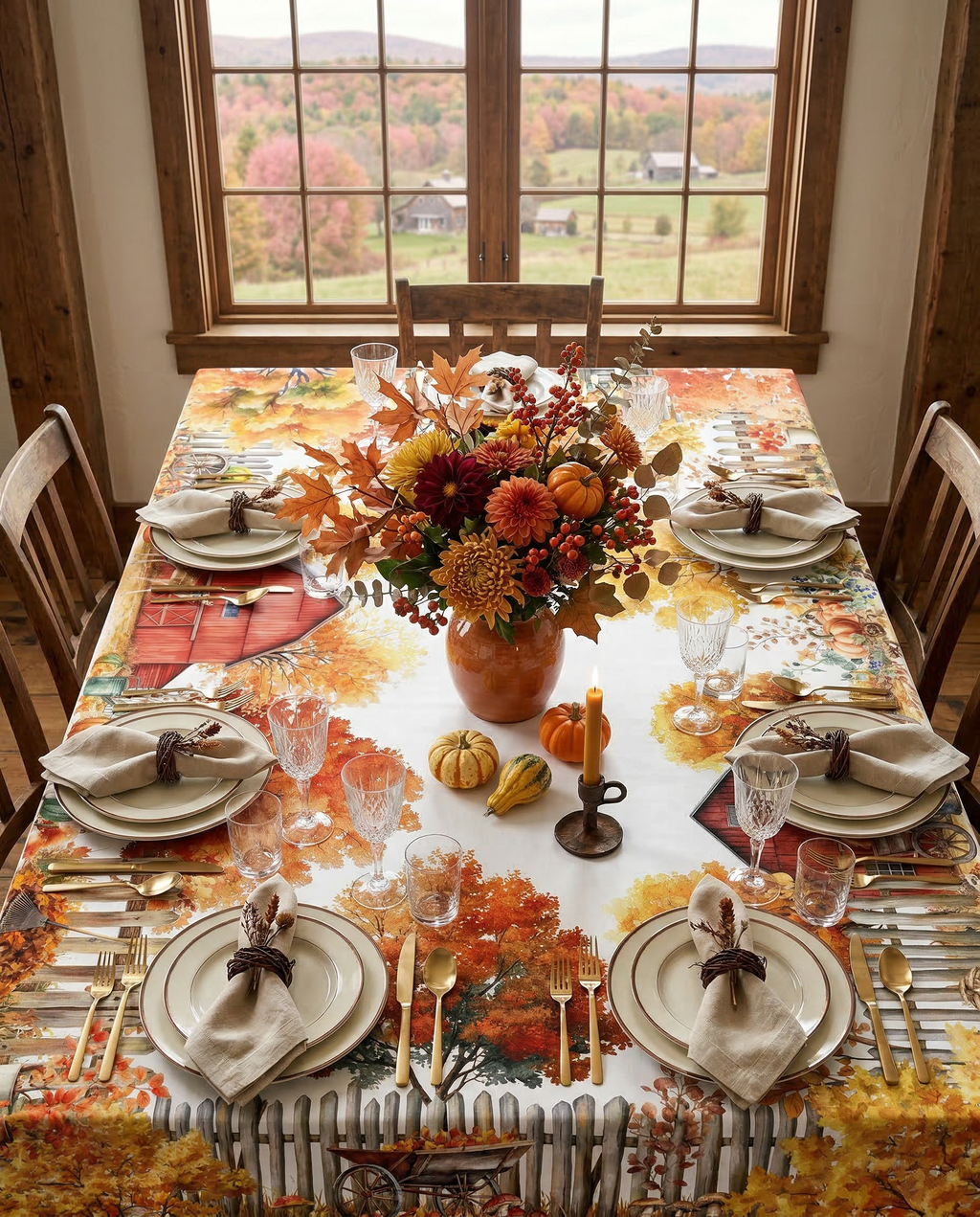 Betulla tablecloth pure linen 180x180 cm with birch-inspired woodland print image 3