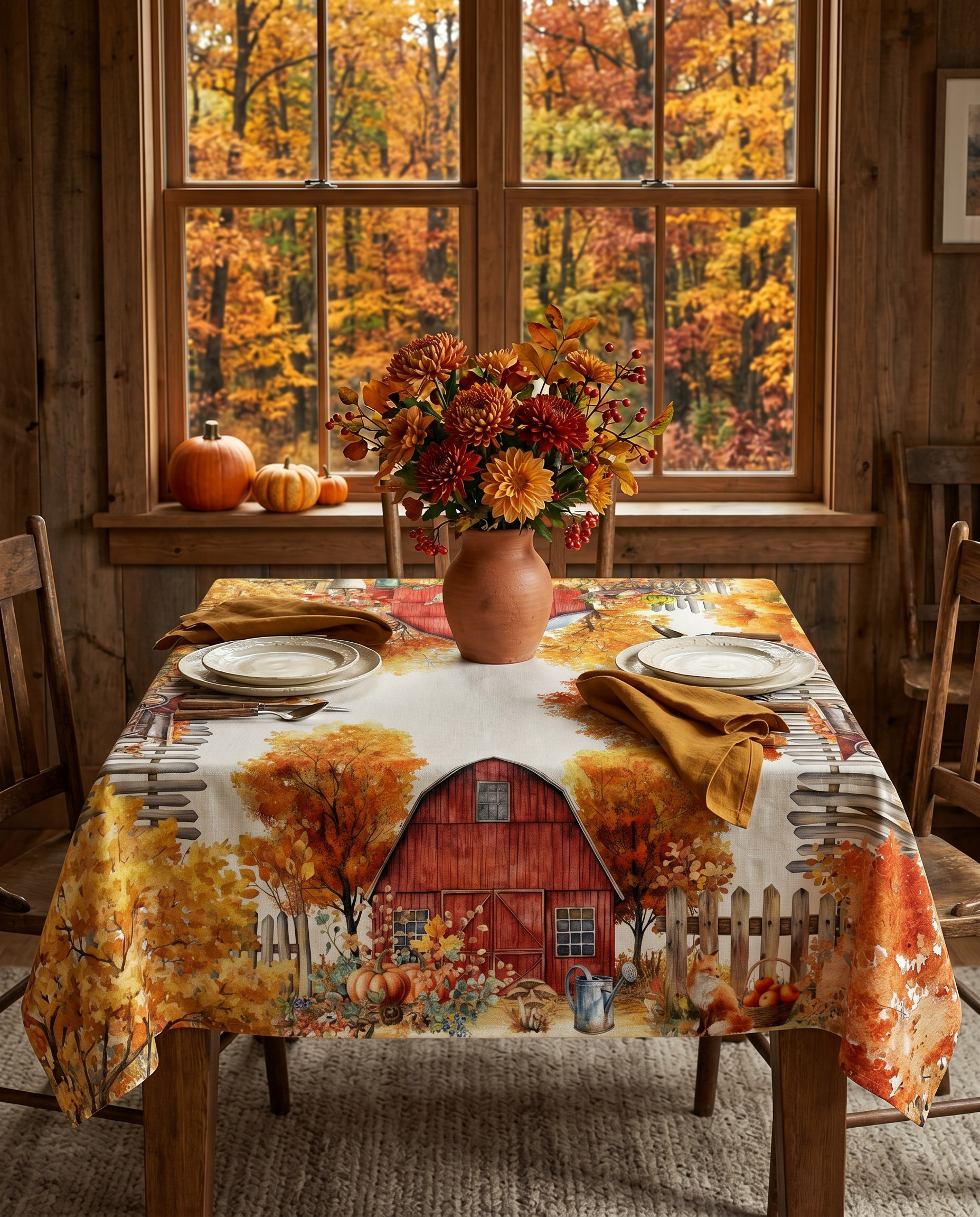 Betulla tablecloth pure linen 110x110 cm with birch-inspired woodland print image 4