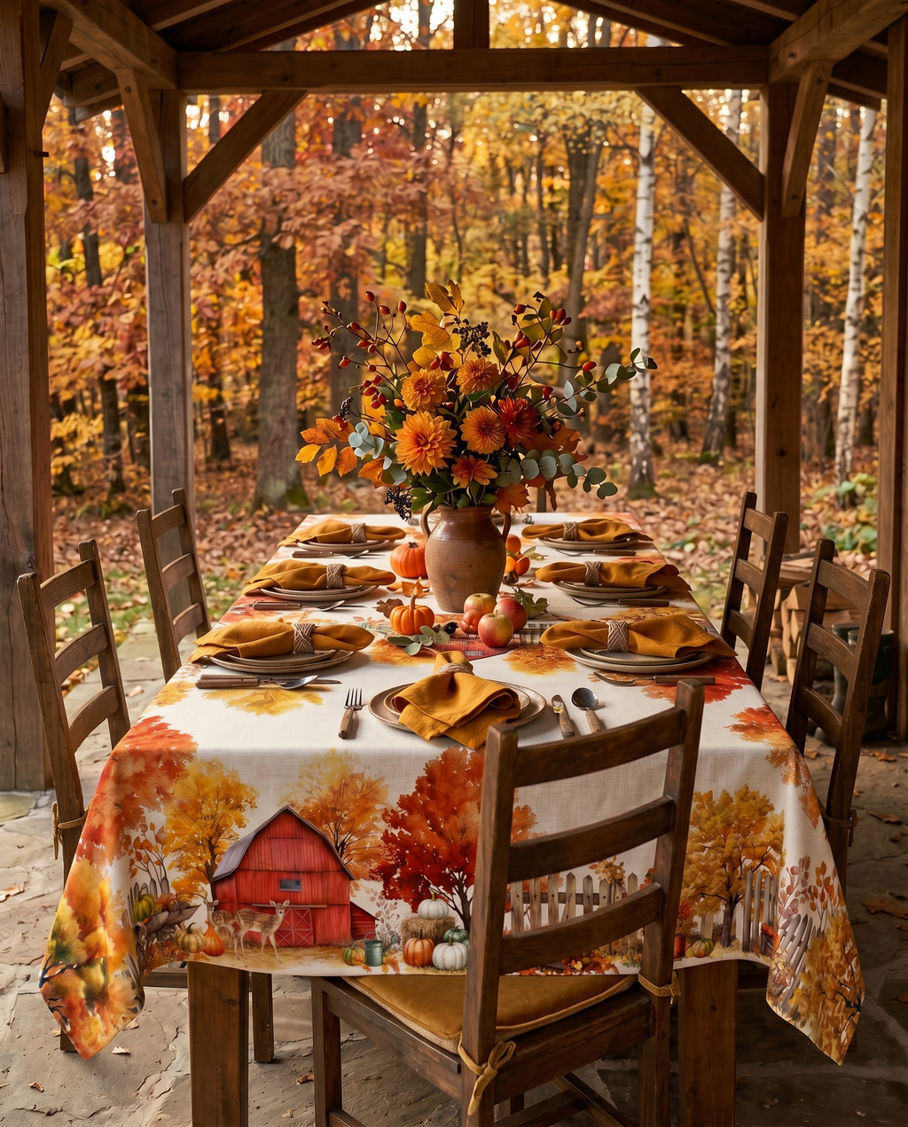 Betulla tablecloth pure linen 180x360 cm with birch-inspired woodland print main image