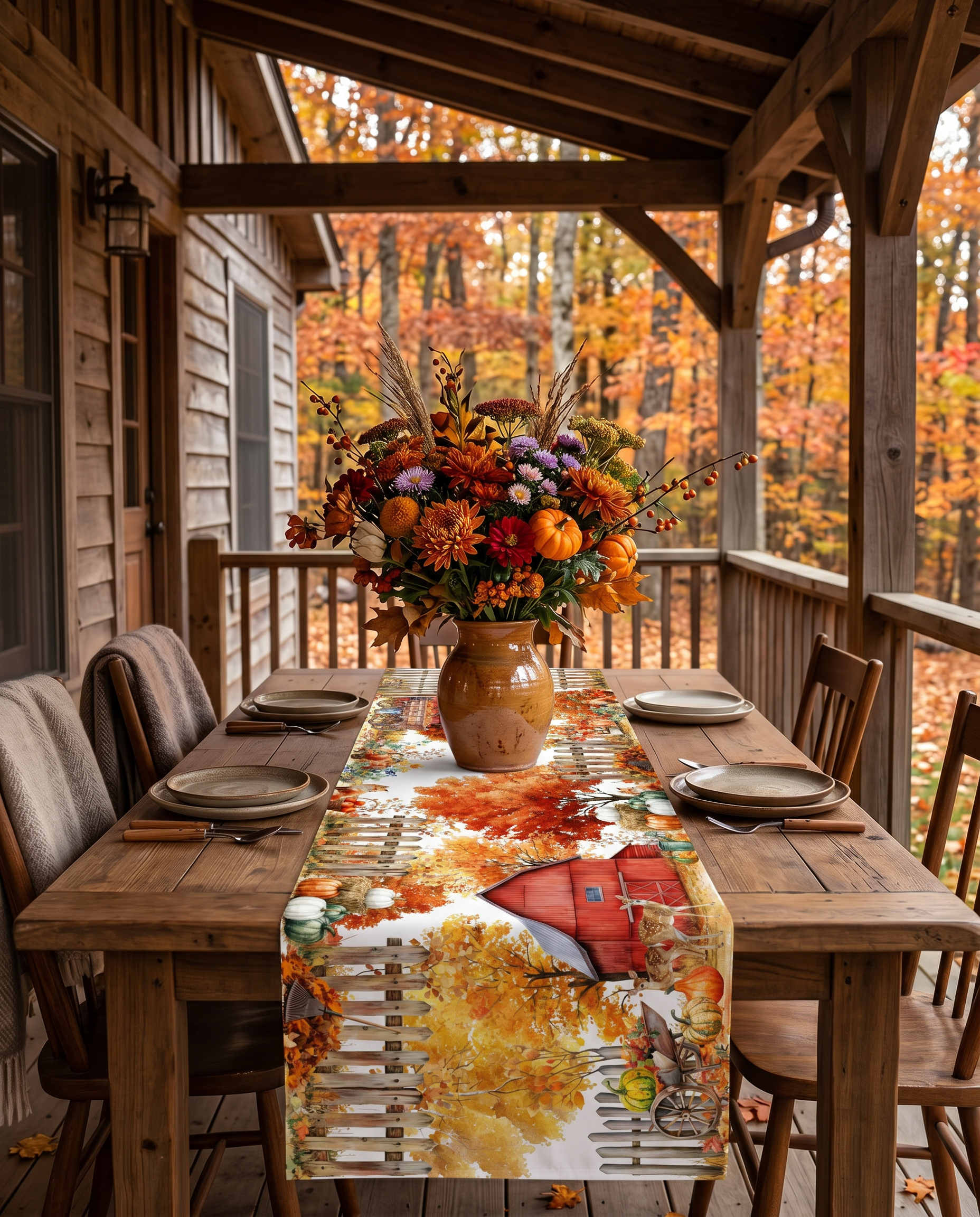 Betulla runner pure linen with birch-inspired woodland print main image