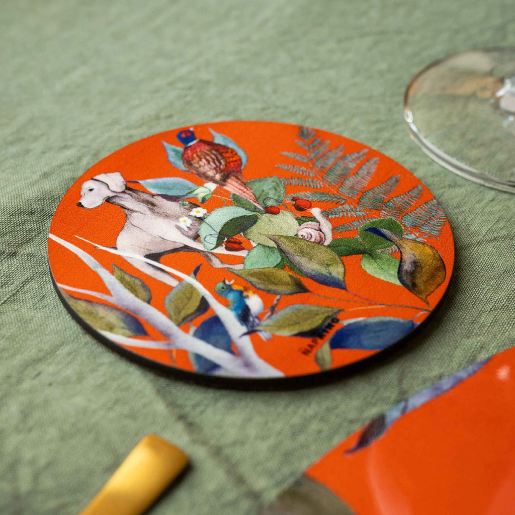 Set of 2 coasters «Caccia» wood and cork - 100% Made in Italy - The Napking