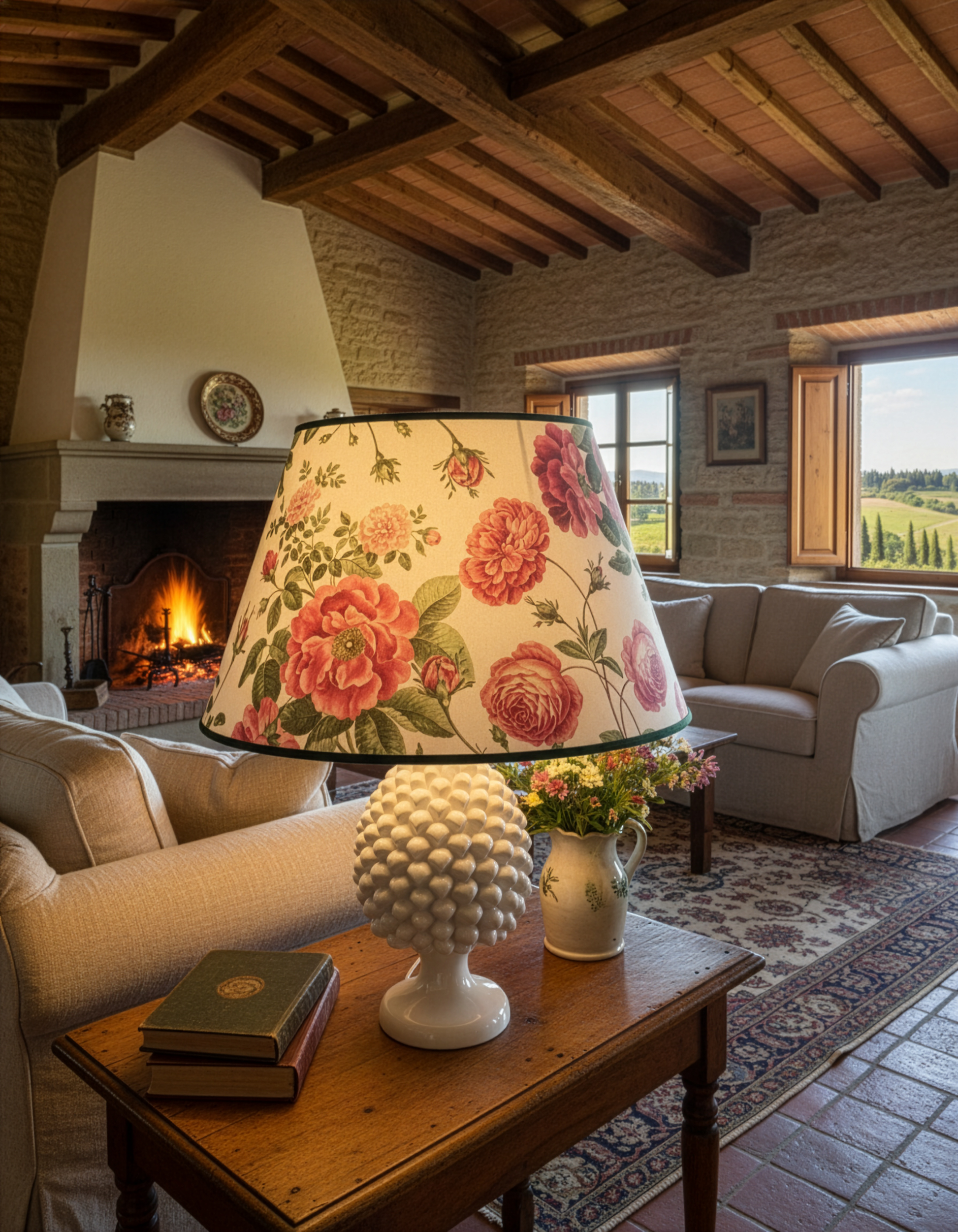 "CECILE" Conical lampshade in printed fabric.