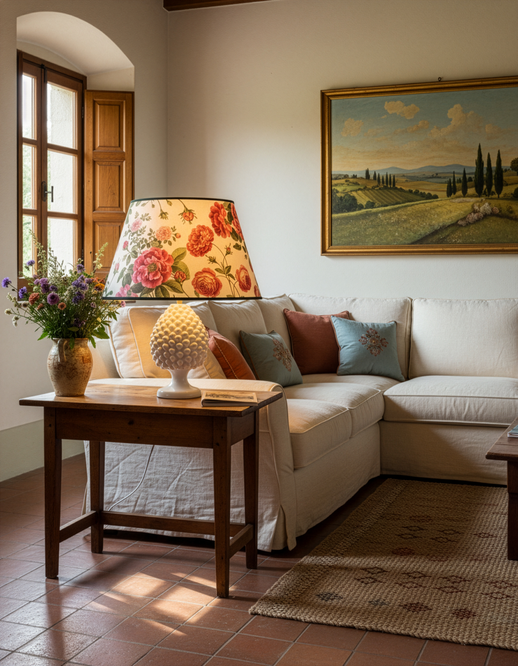 "CECILE" Conical lampshade in printed fabric.