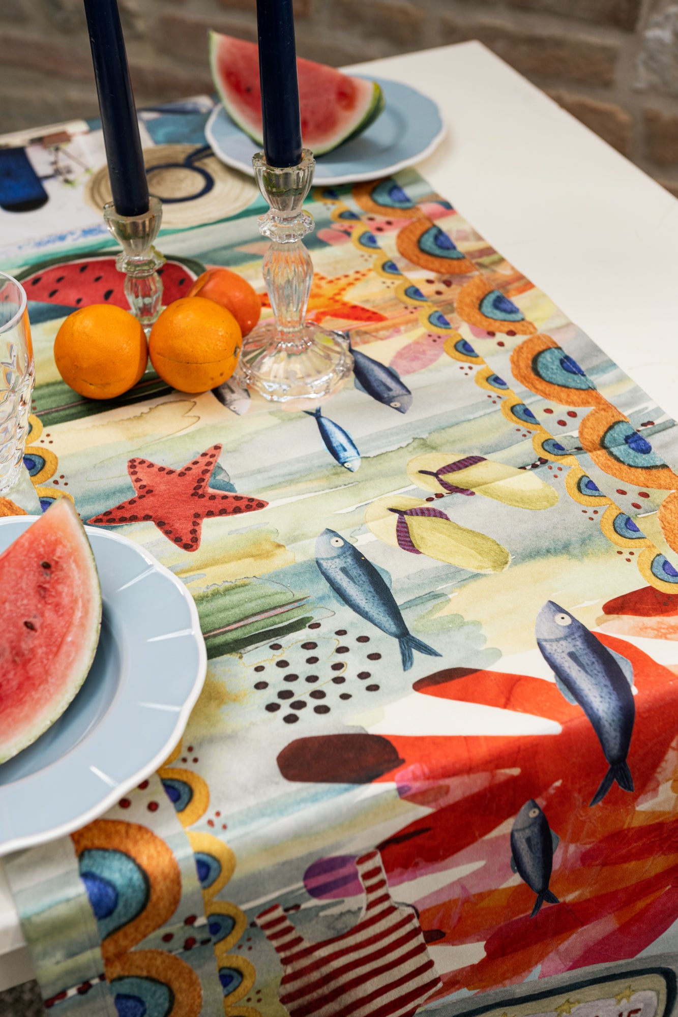 Cotton Satin Runner «Collage» 100% Made in Italy - The Napking