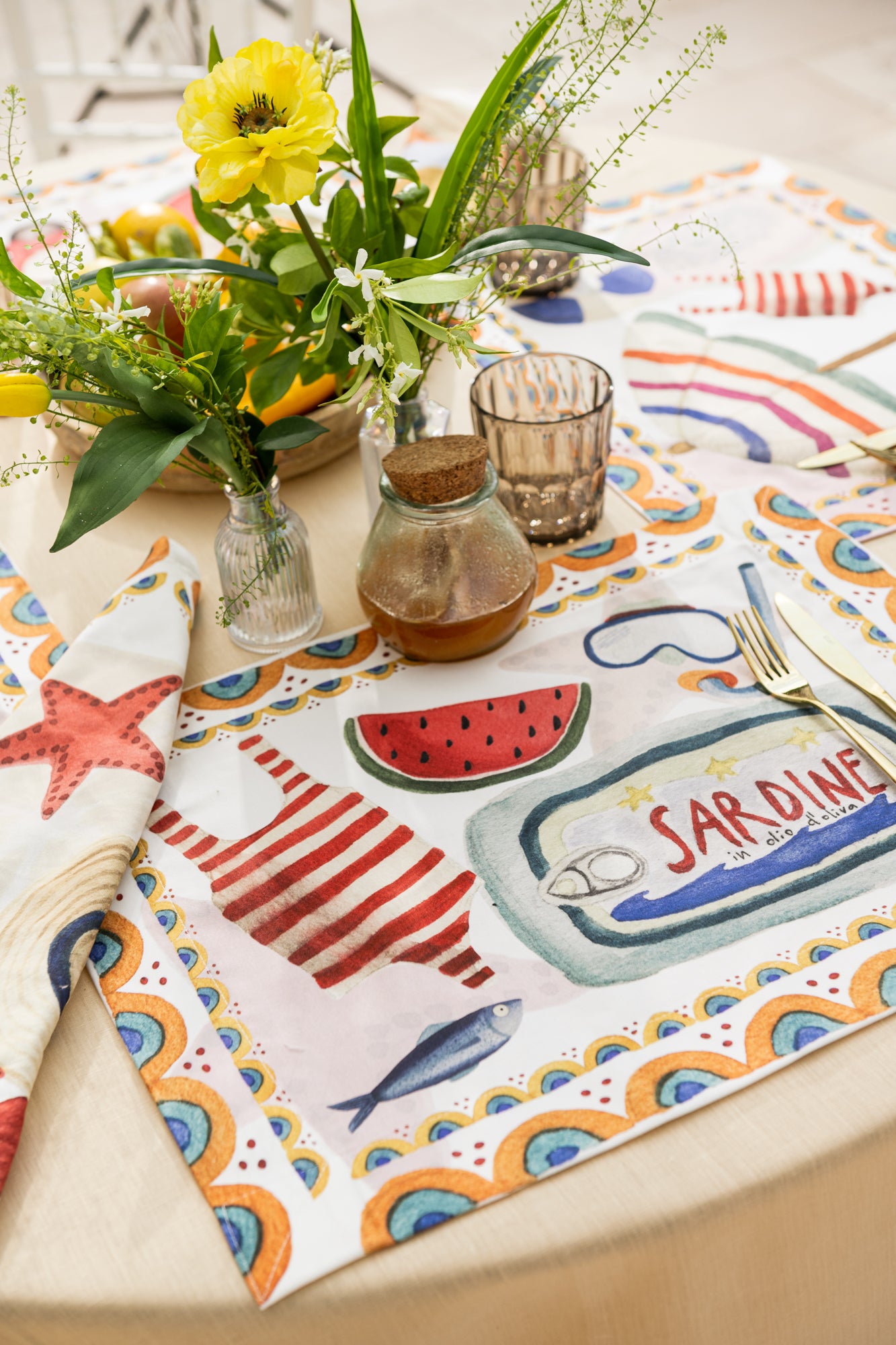 Set of 4 Placemats «Collage» Cotton Satin 100% Made in Italy - The Napking