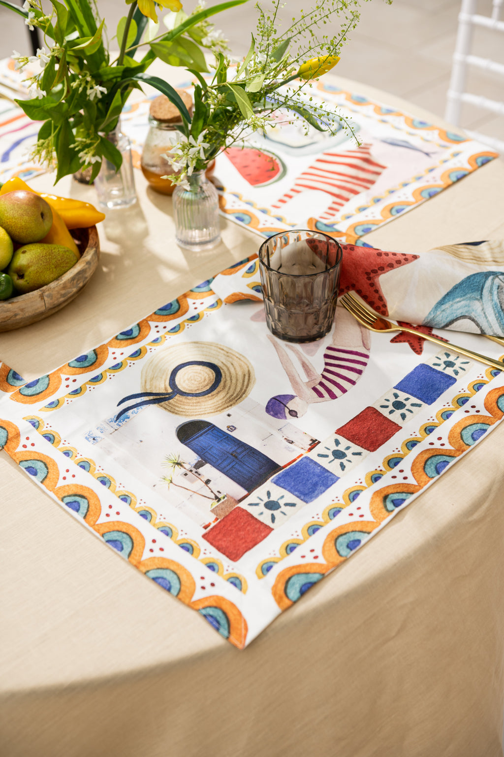 Set of 4 Placemats «Collage» Cotton Satin 100% Made in Italy - The Napking