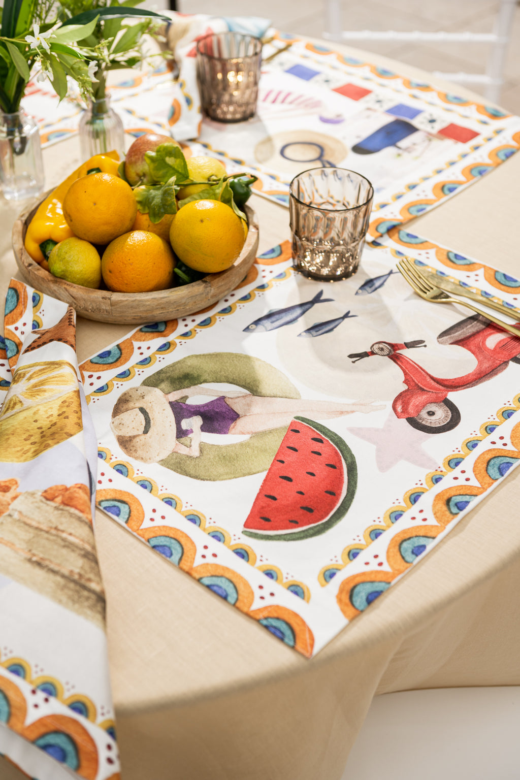Set of 4 Placemats «Collage» Cotton Satin 100% Made in Italy - The Napking