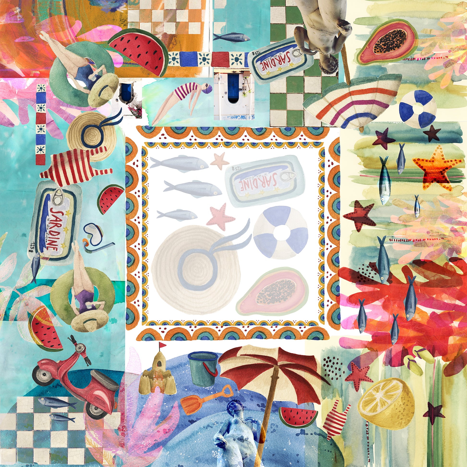 Tovaglia in raso «Collage» 100% Made in Italy