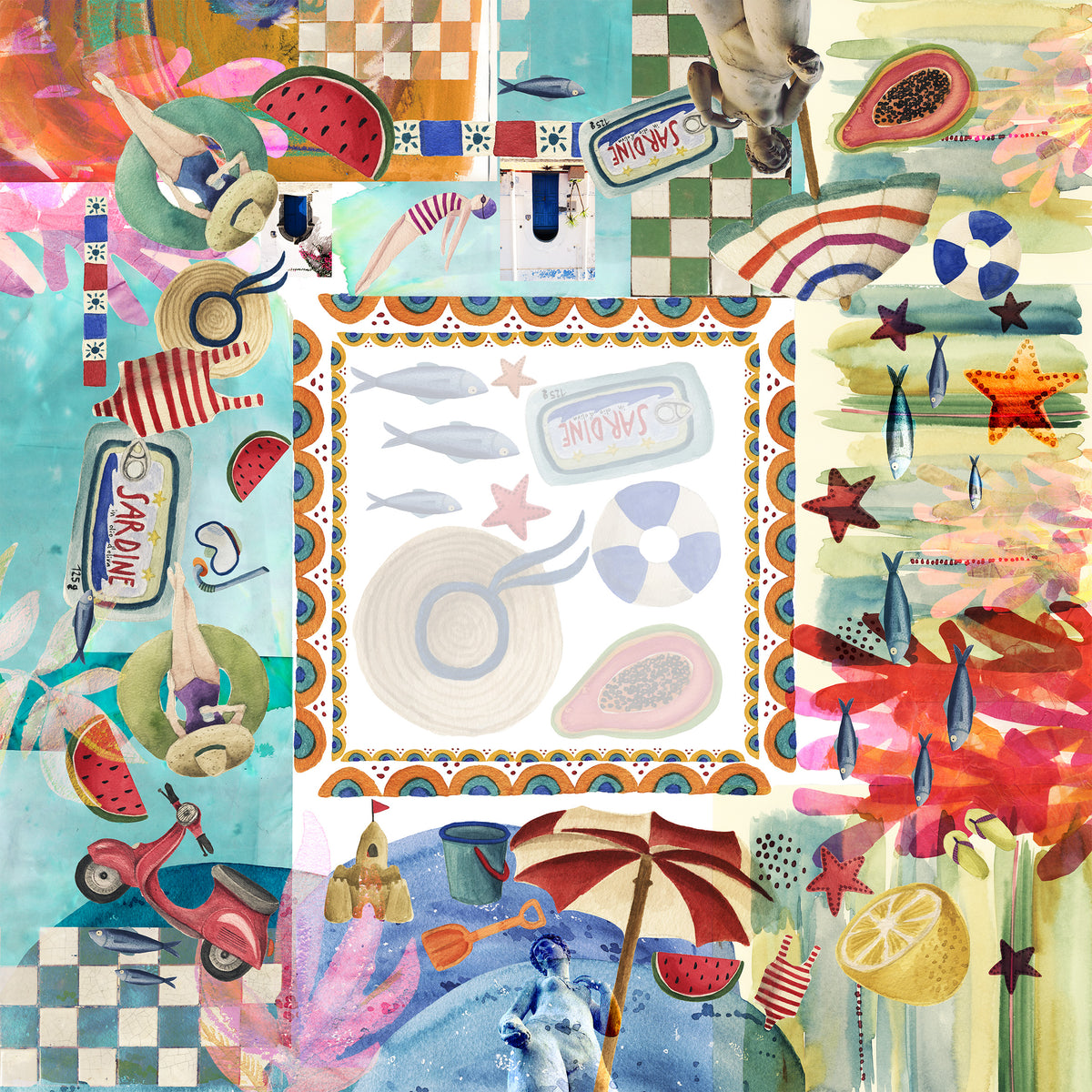 Nappe en satin « Collage » 100 % fabriquée en Italie