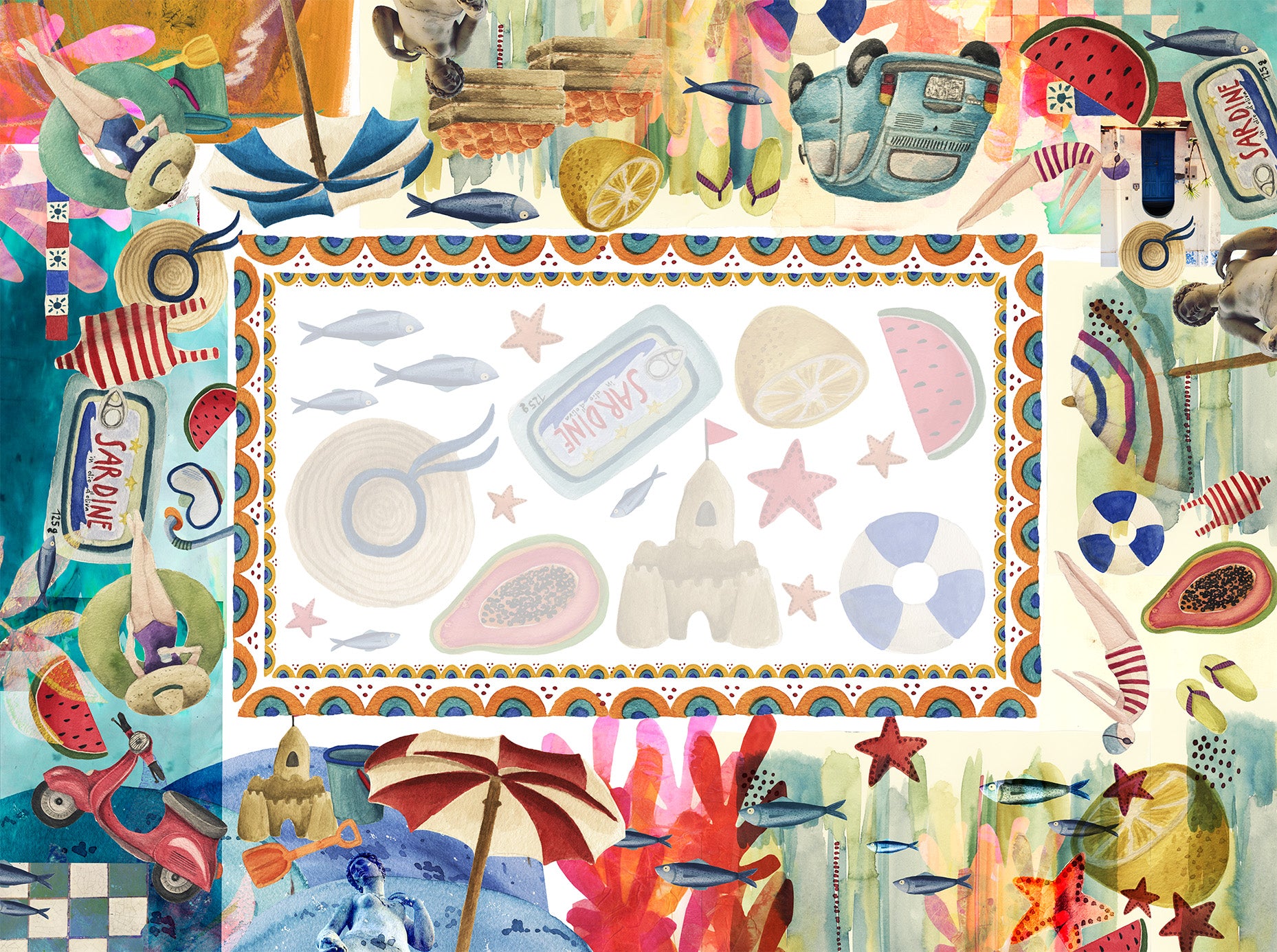 Tovaglia in raso «Collage» 100% Made in Italy