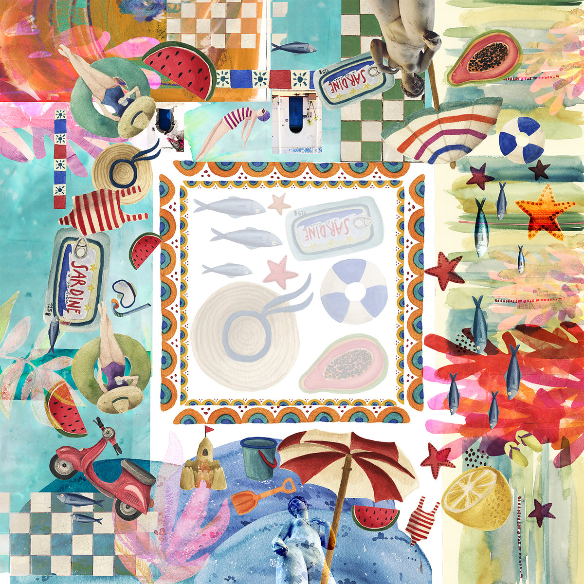 Nappe en satin « Collage » 100 % fabriquée en Italie