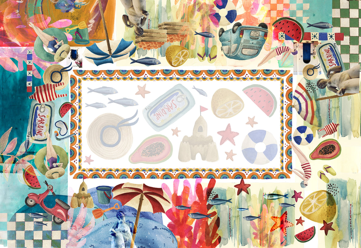 Nappe en satin « Collage » 100 % fabriquée en Italie